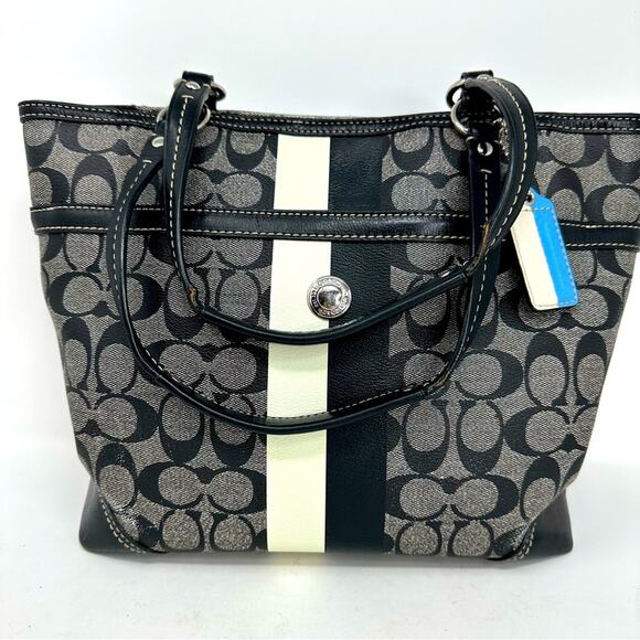 Coach Handbags - Vintage Coach Chelsea Heritage Tote - GREY Black Blue